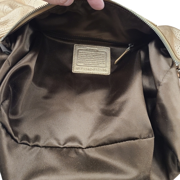 COACH ASHLEY PERFORATED METALLIC CHAMPAGNE LEATHER SATCHEL PURSE EUC - Picture 9 of 10